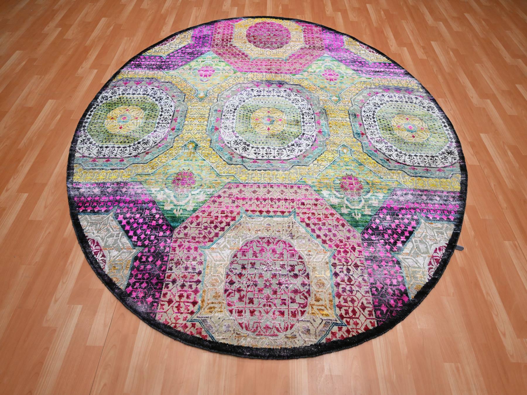 Mamluk Mamluk hand-knotted wool/silk rug in Yellow, 8' x 8'1" — SKU O075552 (view 2)