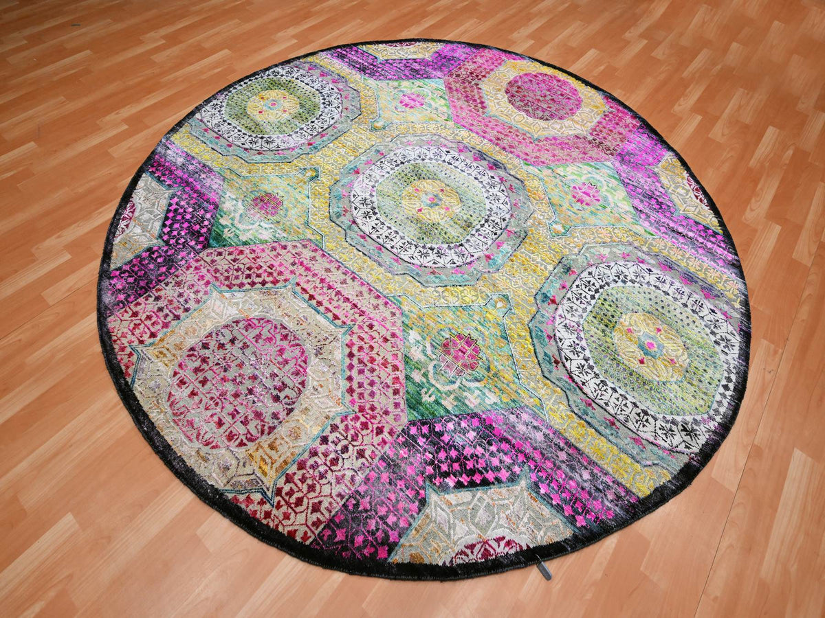 Mamluk Mamluk hand-knotted wool/silk rug in Yellow, 8' x 8'1" — SKU O075552 (view 3)
