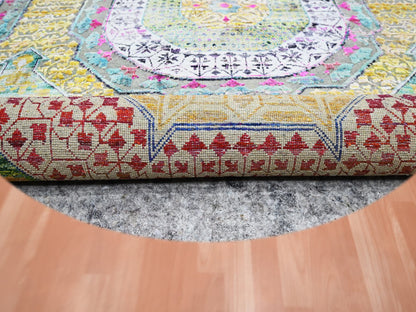Mamluk Mamluk hand-knotted wool/silk rug in Yellow, 8' x 8'1" — SKU O075552 (view 4)