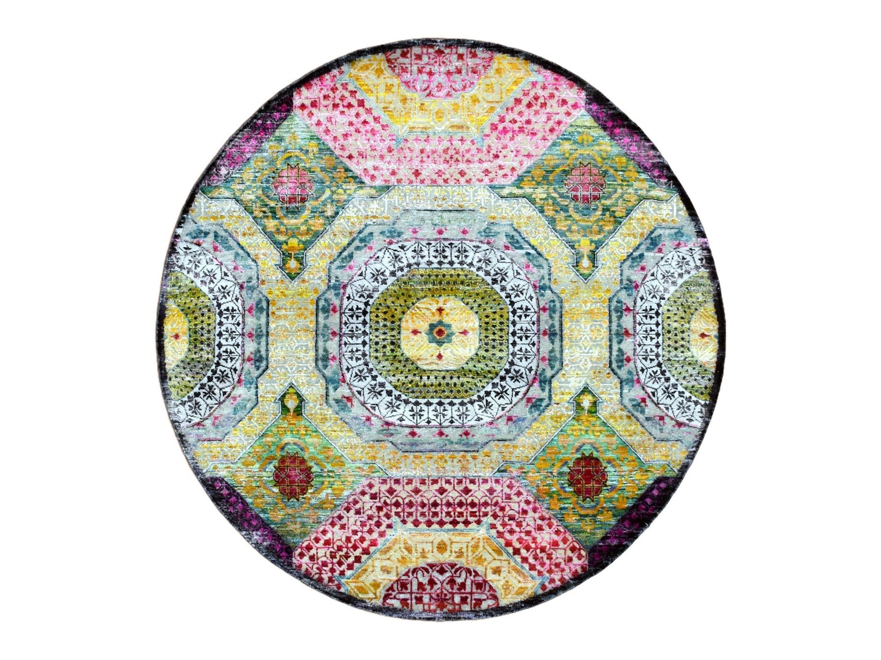 Mamluk Mamluk hand-knotted wool/silk rug in Yellow, 6' x 6'1" — SKU O075553