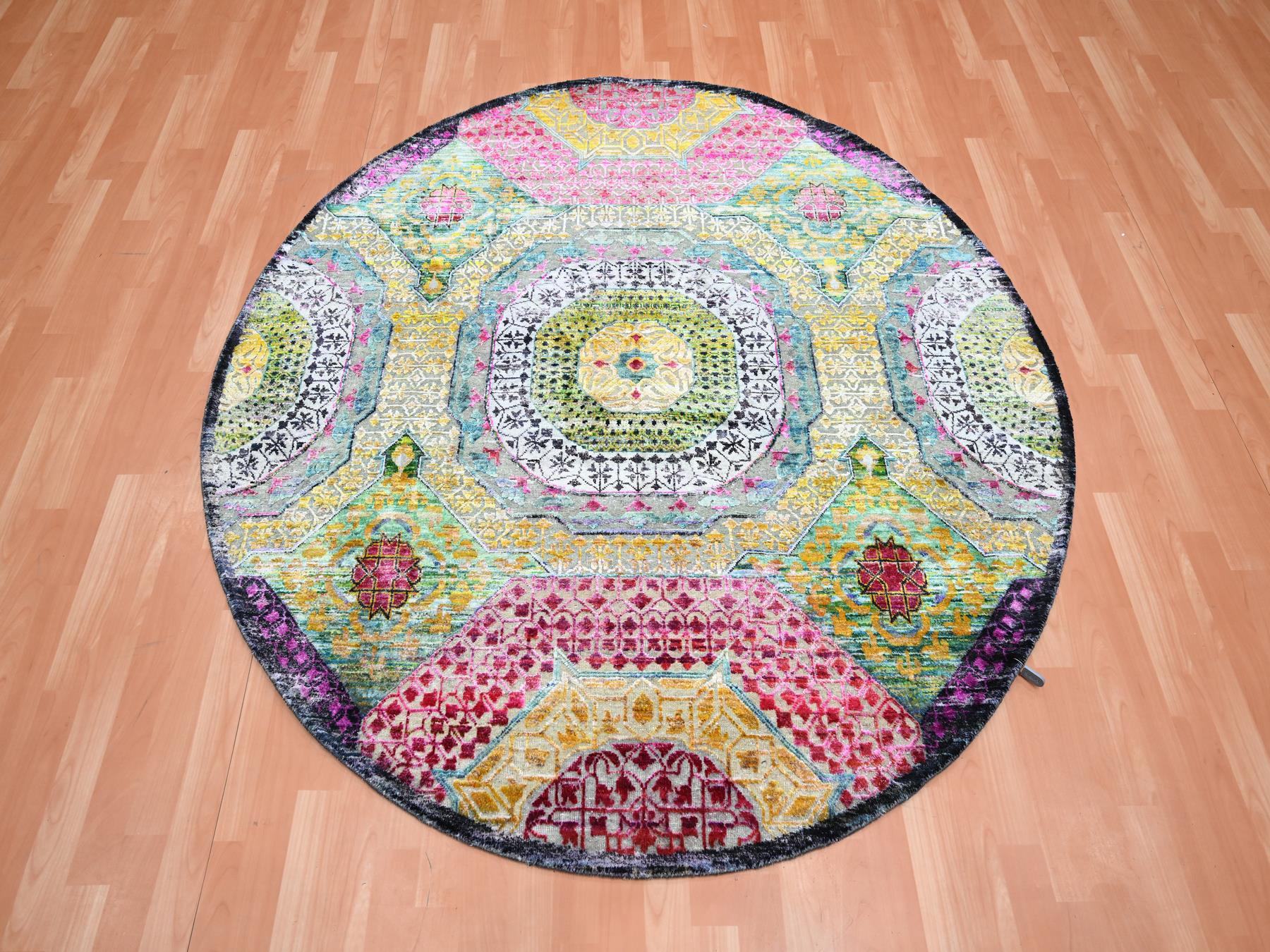 Mamluk Mamluk hand-knotted wool/silk rug in Yellow, 6' x 6'1" — SKU O075553 (view 2)