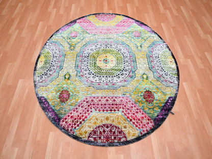 Mamluk Mamluk hand-knotted wool/silk rug in Yellow, 6' x 6'1" — SKU O075553 (view 2)