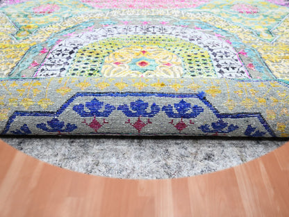 Mamluk Mamluk hand-knotted wool/silk rug in Yellow, 6' x 6'1" — SKU O075553 (view 4)