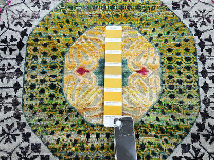 Mamluk Mamluk hand-knotted wool/silk rug in Yellow, 6' x 6'1" — SKU O075553 (view 5)
