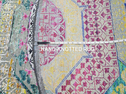 Mamluk Mamluk hand-knotted wool/silk rug in Yellow, 6' x 6'1" — SKU O075553 (view 7)