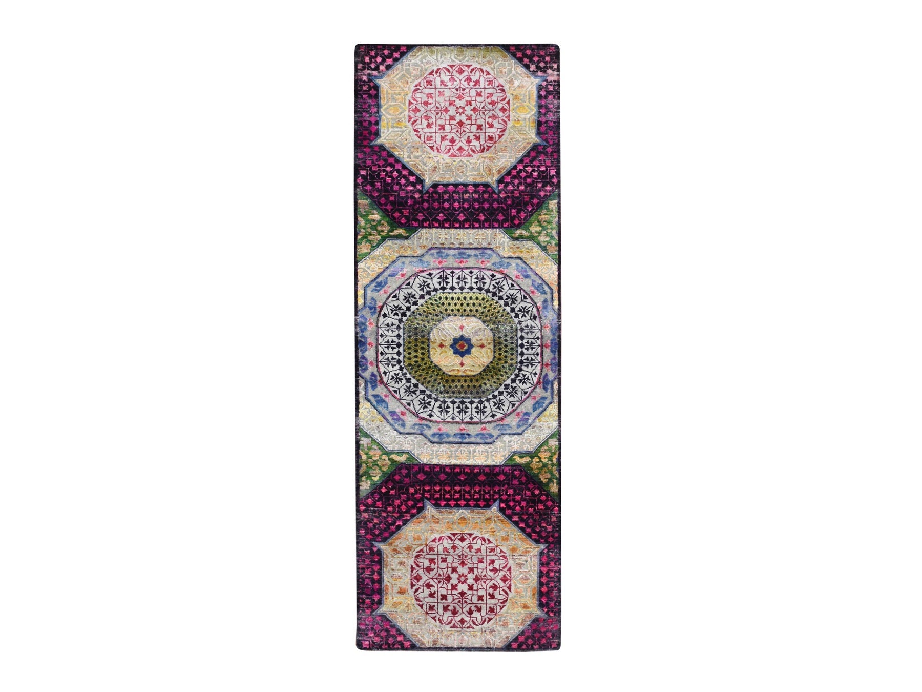 Mamluk Mamluk hand-knotted wool/silk runner in Red, 2'9" x 8'1" — SKU O075555