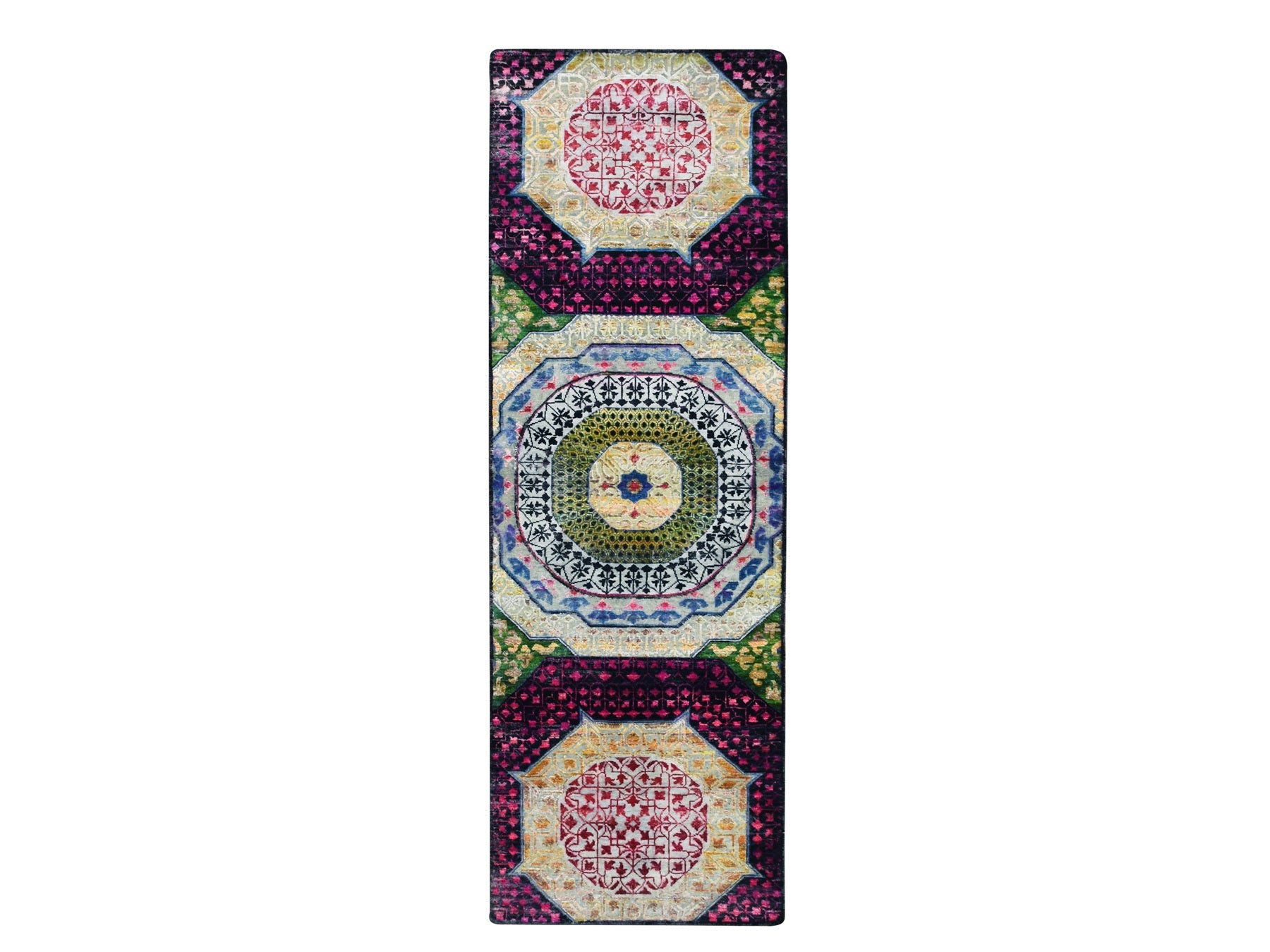 Mamluk Mamluk hand-knotted wool/silk runner in Red, 2'8" x 8'1" — SKU O075556