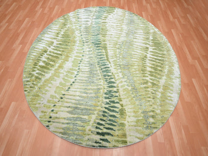 Green 7'11" x 8'0" Modern / Contemporary Hand knotted Silk Rug - Sku: O075558