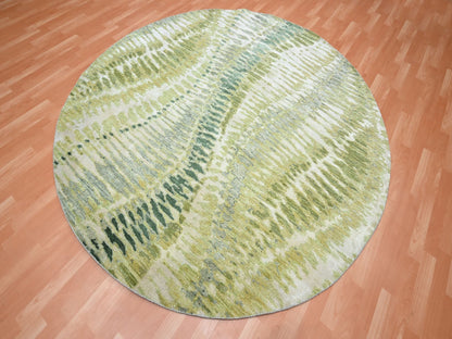 Green 7'11" x 8'0" Modern / Contemporary Hand knotted Silk Rug - Sku: O075558