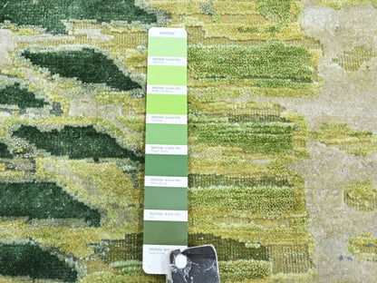 Green 7'11" x 8'0" Modern / Contemporary Hand knotted Silk Rug - Sku: O075558