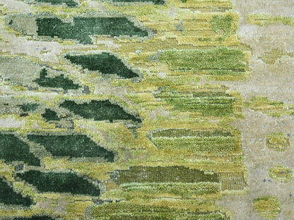 Green 7'11" x 8'0" Modern / Contemporary Hand knotted Silk Rug - Sku: O075558