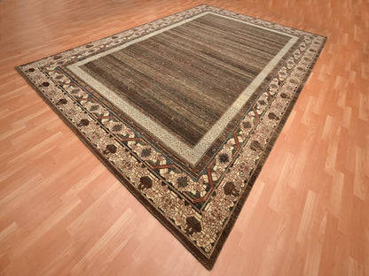 Brown 9'11" x 14'3" Khotan and Samarkand Hand knotted Wool Rug - Sku: O075562