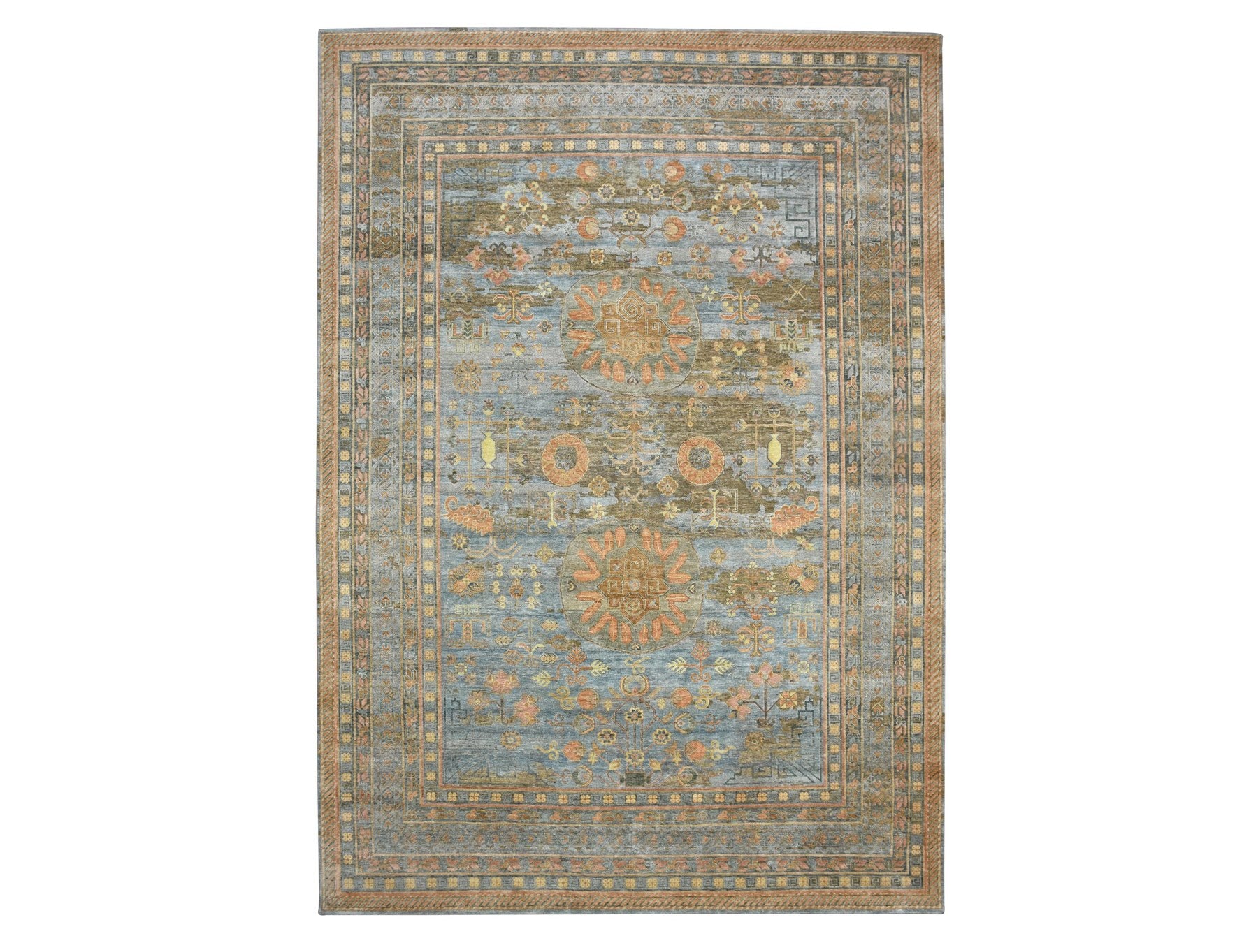 Khotan Khotan hand-knotted wool/silk rug in Blue, 9'11" x 14'2" — SKU O075565