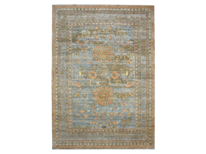 Blue 9'11" x 14'2" Khotan and Samarkand Hand knotted Wool/Silk Rug - Sku: O075565