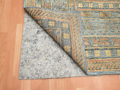 Blue 9'11" x 14'2" Khotan and Samarkand Hand knotted Wool/Silk Rug - Sku: O075565