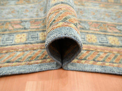 Blue 9'11" x 14'2" Khotan and Samarkand Hand knotted Wool/Silk Rug - Sku: O075565