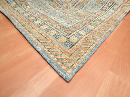 Blue 9'11" x 14'2" Khotan and Samarkand Hand knotted Wool/Silk Rug - Sku: O075565