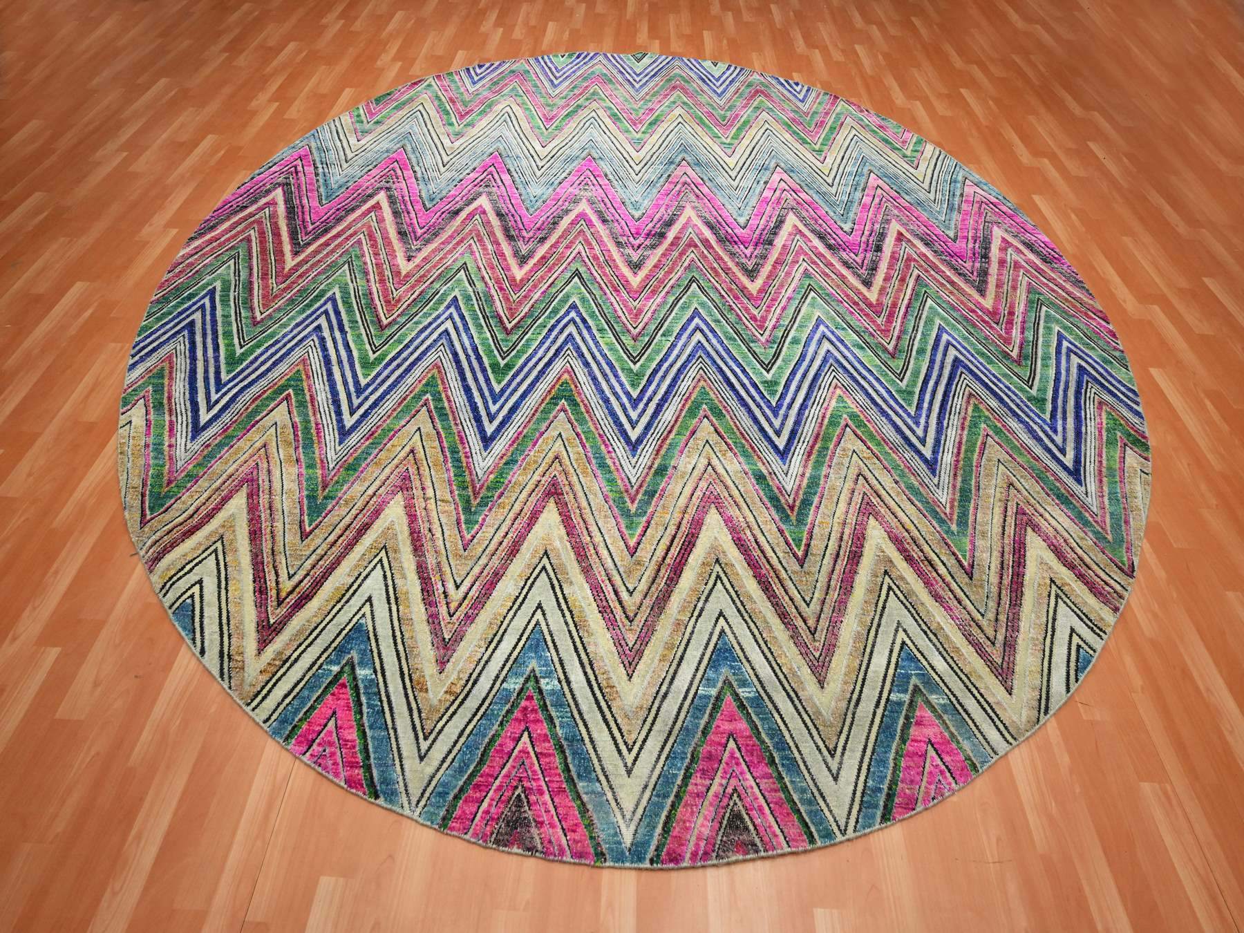 Modern / Contemporary hand-knotted wool/silk rug in Pink, 11'8" x 11'9" — SKU O075567 (view 2)