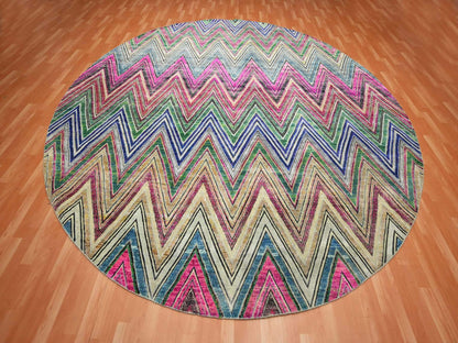 Modern / Contemporary hand-knotted wool/silk rug in Pink, 11'8" x 11'9" — SKU O075567 (view 2)