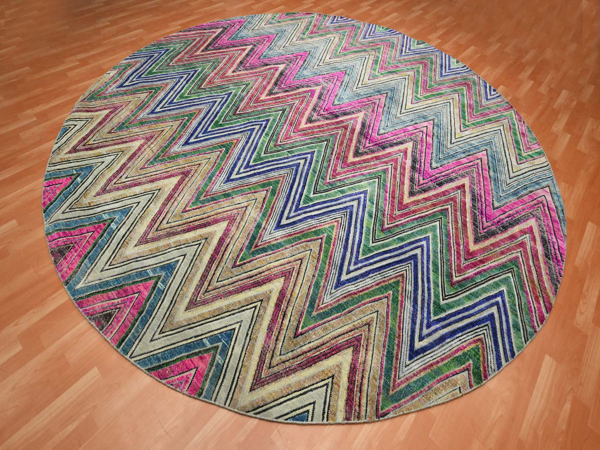 Modern / Contemporary hand-knotted wool/silk rug in Pink, 11'8" x 11'9" — SKU O075567 (view 3)