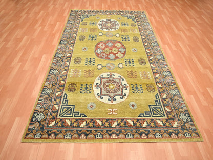 Green 6'1" x 9'4" Traditional Hand knotted Wool Rug - Sku: O075572