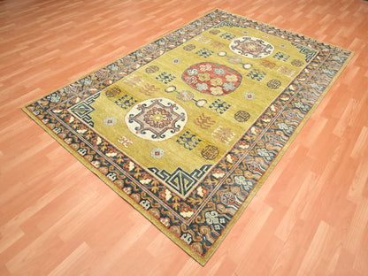 Green 6'1" x 9'4" Traditional Hand knotted Wool Rug - Sku: O075572
