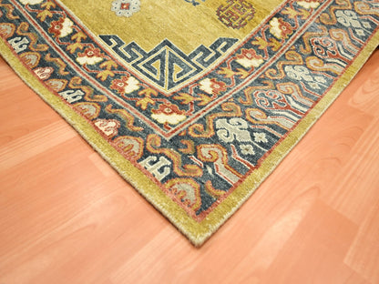 Green 6'1" x 9'4" Traditional Hand knotted Wool Rug - Sku: O075572
