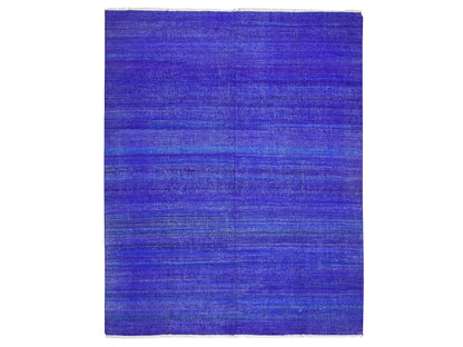 Blue 9'2" x 11'8" Flat Weave Hand woven Silk Rug - Sku: O075576