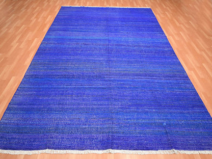 Blue 9'2" x 11'8" Flat Weave Hand woven Silk Rug - Sku: O075576