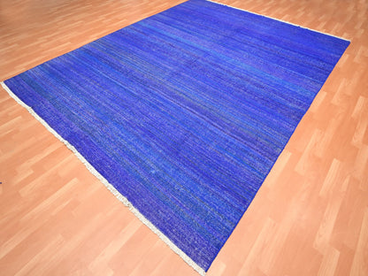 Blue 9'2" x 11'8" Flat Weave Hand woven Silk Rug - Sku: O075576