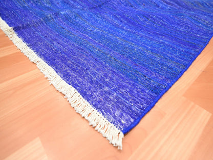 Blue 9'2" x 11'8" Flat Weave Hand woven Silk Rug - Sku: O075576