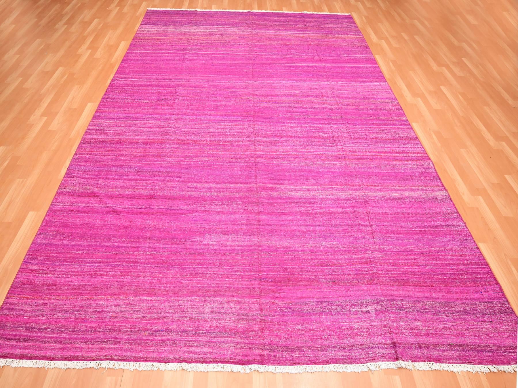 Flatweave / Kilim hand-knotted silk rug in Pink, 9'1" x 11'7", SKU O075577