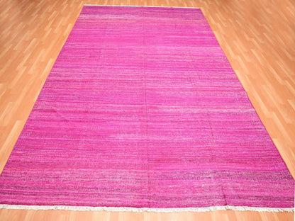 Pink 9'1" x 11'7" Flatweave / Kilim Hand woven Silk Rug - Sku: O075577