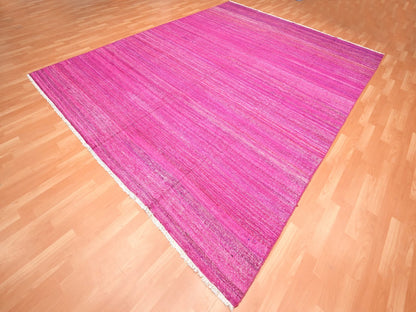Pink 9'1" x 11'7" Flatweave / Kilim Hand woven Silk Rug - Sku: O075577