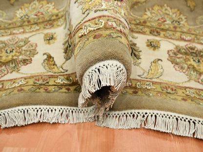 Brown 7'10" x 9'10" Traditional Hand knotted Wool/Silk Rug - Sku: O075579