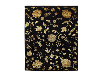 Black 8'2" x 9'11" Rajasthan Hand knotted Wool/Silk Rug - Sku: O075580