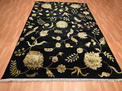 Black 8'2" x 9'11" Rajasthan Hand knotted Wool/Silk Rug - Sku: O075580