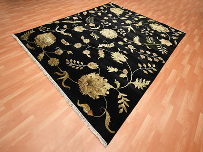 Black 8'2" x 9'11" Rajasthan Hand knotted Wool/Silk Rug - Sku: O075580