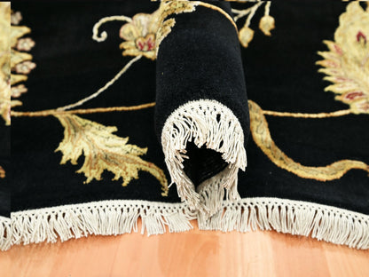 Black 8'2" x 9'11" Rajasthan Hand knotted Wool/Silk Rug - Sku: O075580