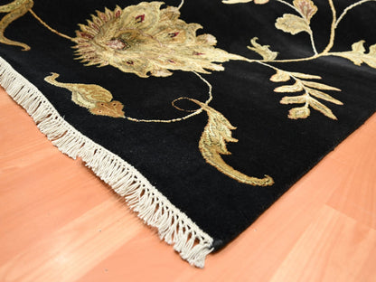 Black 8'2" x 9'11" Rajasthan Hand knotted Wool/Silk Rug - Sku: O075580