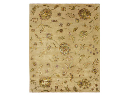 Brown 8'0" x 9'11" Traditional Hand knotted Wool/Silk Rug - Sku: O075581