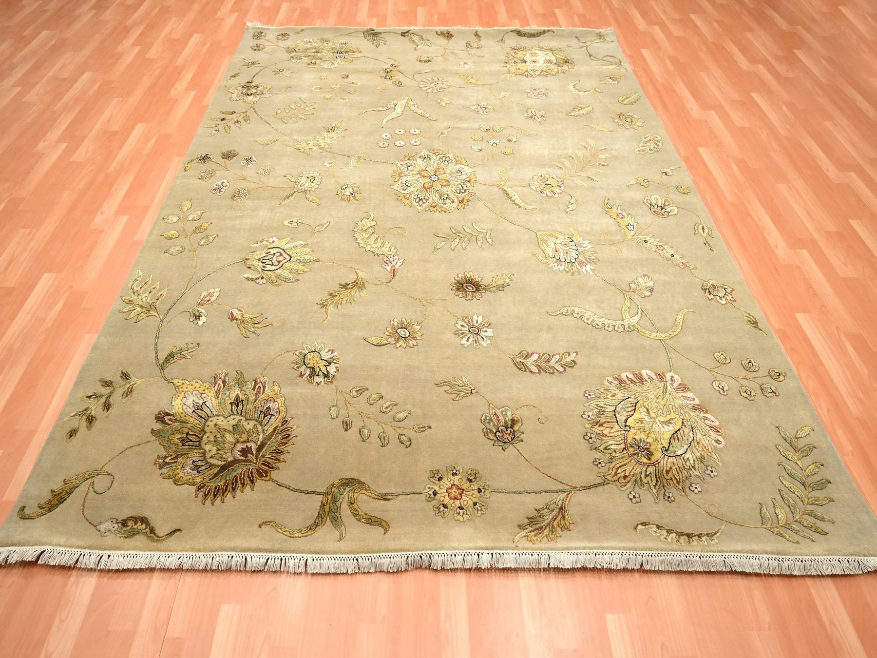 Rajasthan hand-knotted wool/silk rug in Brown, 8' x 9'11" — SKU O075581 (view 2)