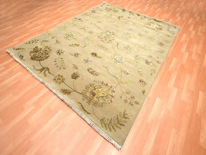 Brown 8'0" x 9'11" Traditional Hand knotted Wool/Silk Rug - Sku: O075581