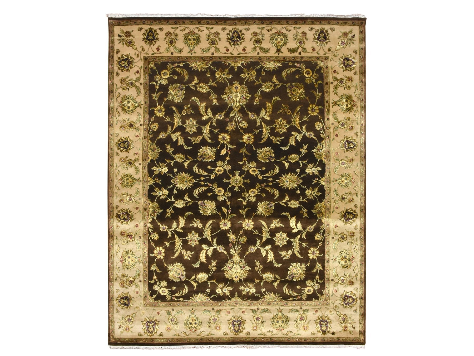 Rajasthan Rajasthan hand-knotted wool/silk rug in Brown & Ivory, 7'10" x 9'11" — SKU O075582