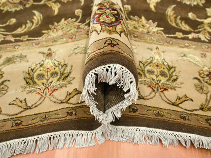 Brown 7'10" x 9'11" Traditional Hand knotted Wool/Silk Rug - Sku: O075582