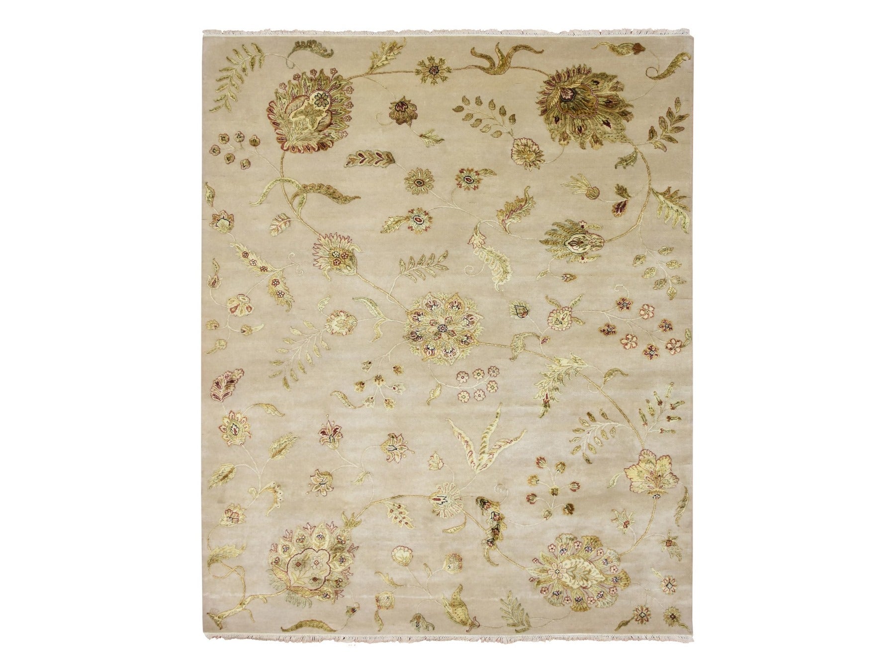 Rajasthan hand-knotted wool/silk rug in Ivory, 7'11" x 9'9" — SKU O075588