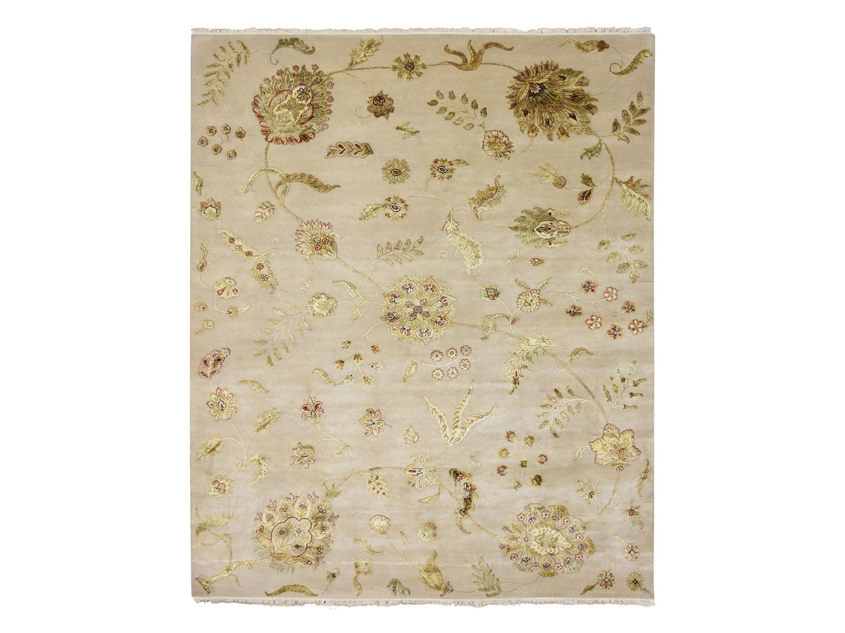 Rajasthan hand-knotted wool/silk rug in Ivory, 7'11" x 9'9" — SKU O075588