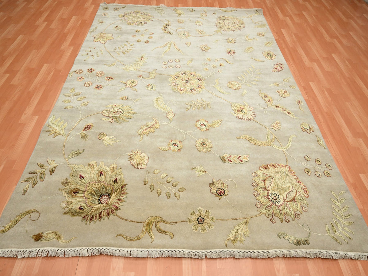 Rajasthan hand-knotted wool/silk rug in Ivory, 7'11" x 9'9" — SKU O075588 (view 2)