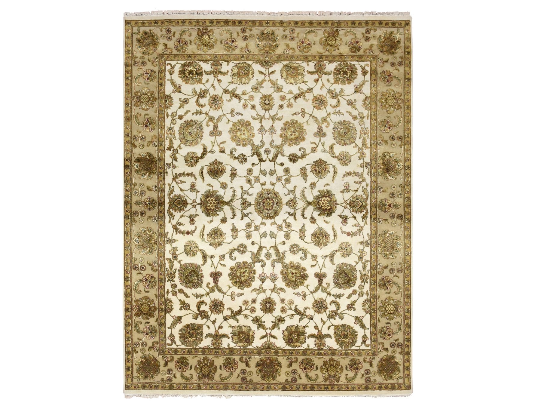 Rajasthan Rajasthan hand-knotted wool/silk rug in Ivory & Beige, 7'8" x 10' — SKU O075589
