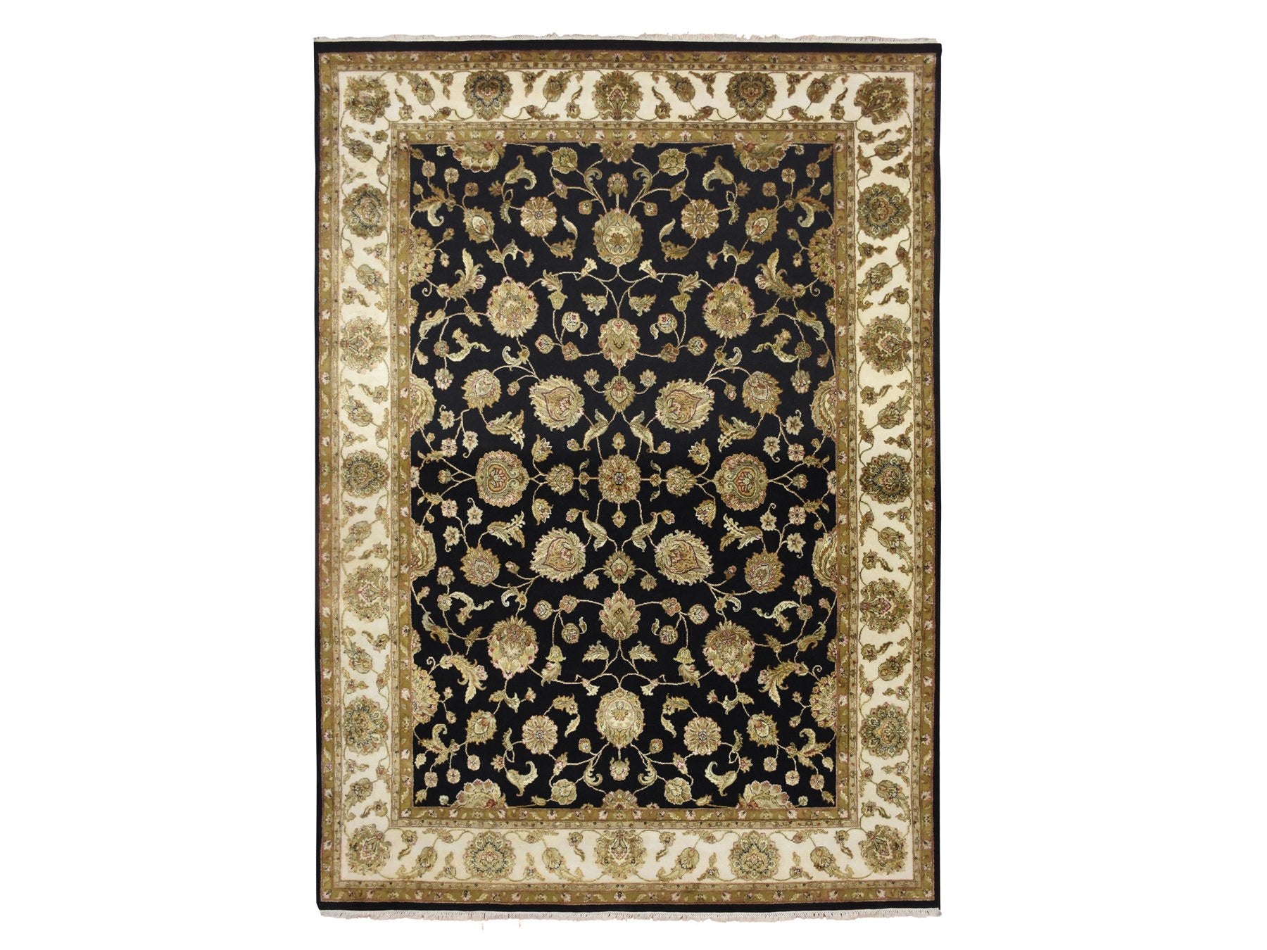 Rajasthan Rajasthan hand-knotted wool/silk rug in Black & Ivory, 8'7" x 12'1" — SKU O075591
